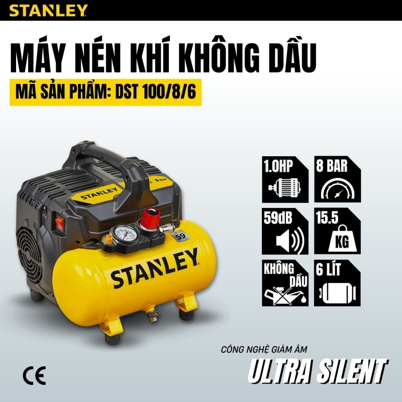 Máy nén khí không dầu 6L Stanley DST100/8/6 Máy nén khí không dầu 6L Stanley DST100/8/6